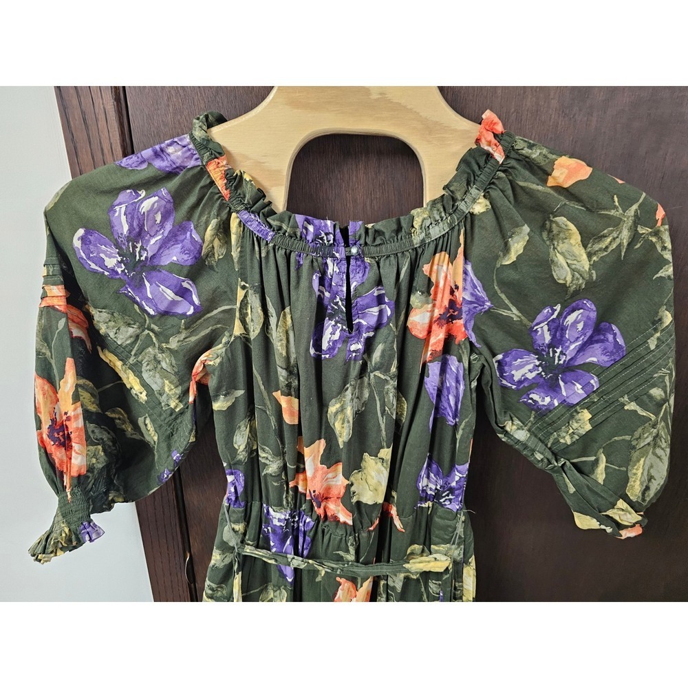 Lauren Ralph Lauren Floral Tiered Midi Dress Olive Green Purple Orange Size 6 - Picture 5 of 9